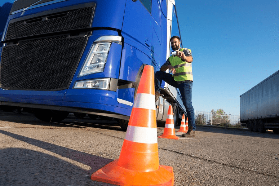 Man learning how to drive truck at driving schools. Man learning how to drive truck at driving schools.